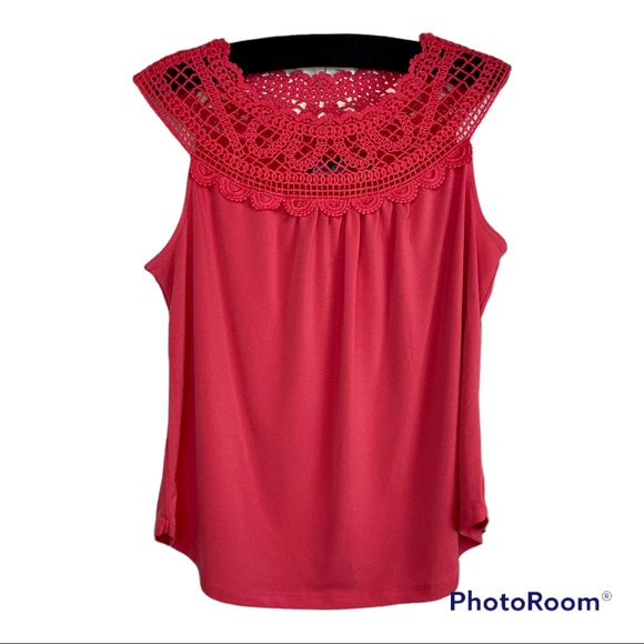 New York & Company Tops - New York & Co. Sleeveless Blouse Coral Lace/ Crochet Crew Neck Size M